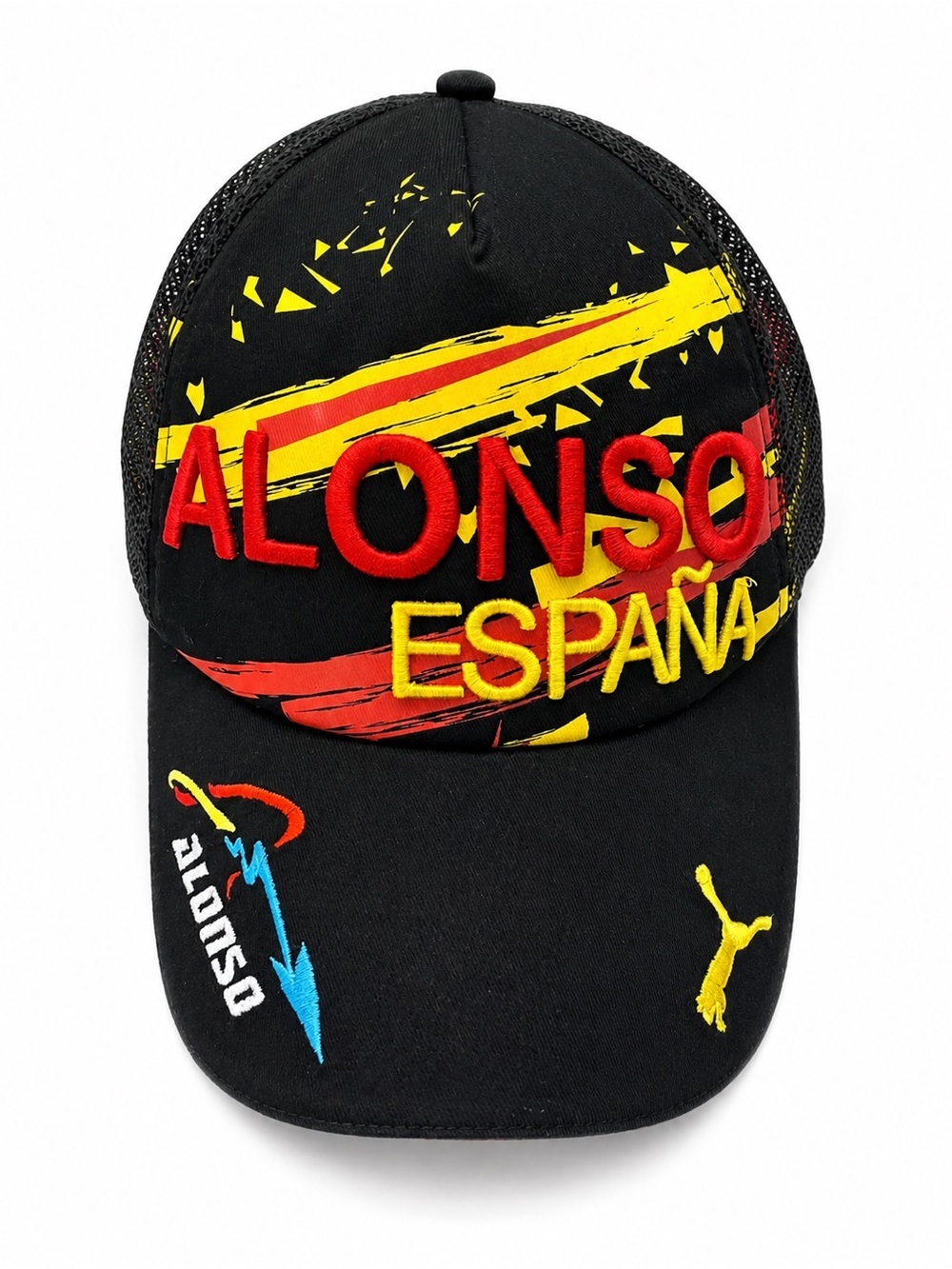 Puma Scuderia Ferrari Alonso España Trucker Hat Black Red Yellow Adjustable Cap
